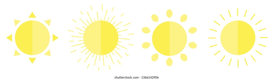 Sun shining icon set line. Cute cartoon funny decoration element.  