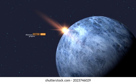 The sun is shining on the edge of the planet. Abstract vector technology astronomical background.