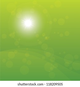 Sun Shining on green background vector illustration.