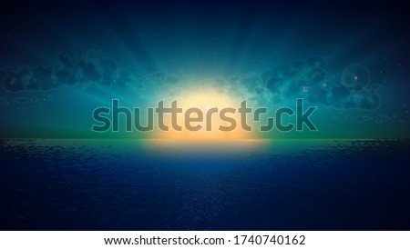 Sun shining on the sea with cloudy blue sky lanscape background