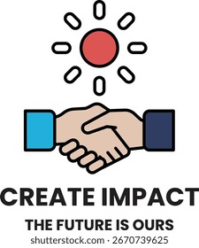 El sol brilla en dos manos que están temblando. La Imagen se titula "Impacto de Create" y pretende transmitir la idea de que las acciones Pequeñas pueden tener un gran impacto en el futuro