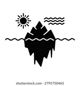 Sun Shining Over Melting Iceberg in Water Silhouette Vector