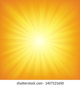 Sun shining ray elements on orange gradient background 