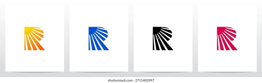 	
Sun Shining Ray Light Letter Initial Logo Design R