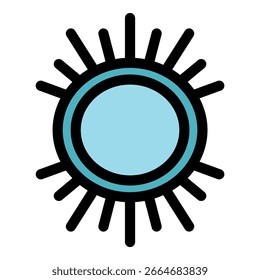 Sol brilhando com raios de luz, ícone de calor de verão, estilo simples