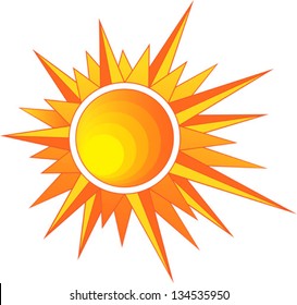 Sun shining with sharp rays isolated on white background. Vector illustration