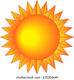 Sun shining with sharp rays isolated on white background. Vector illustration