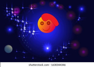 Sun and shining stars. Illustrative vector for children.