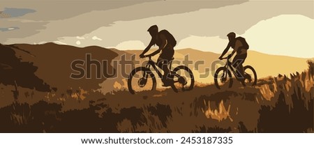 In the sun shining two men's biking on the mountain