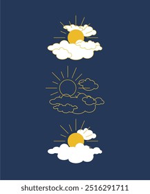 Brillo del sol, Ilustración vectorial del icono del sol detrás de las nubes