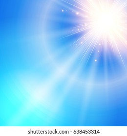 The sun shiny sunlight from the sky nature with lens flares vector background
