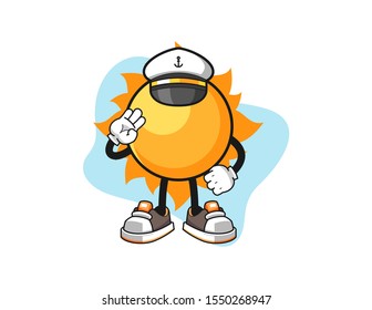 Sun ship master cartoon. Mascot Character vector.