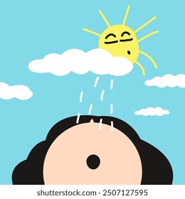 Sun showers Into The Curious Young Woman Concept Card Character illustration