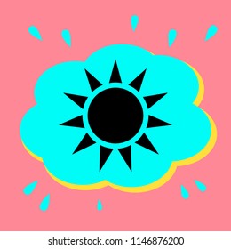 The sun sign.The black icon in the bubble on a pink background. Vector