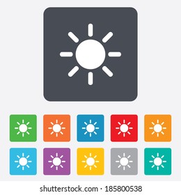 Sun sign icon. Solarium symbol. Heat button. Rounded squares 11 buttons. Vector