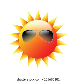 sun sign icon vector isolated, sun with sunglasses in summer holiday, weather forecast 