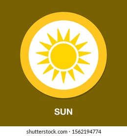 icono del símbolo del sol, luz solar vectorial, sol brillante