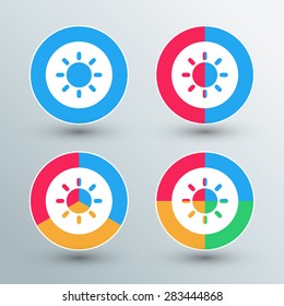 Sun sign icons. Sun sign buttons. Flat colors. Vector illustration.