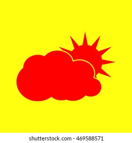 Sun sign illustration. Red on yellow background.