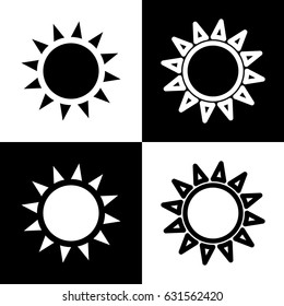 Sun sign illustration. Vector. Black and white icons and line icon on chess board.