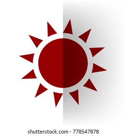 Sun sign illustration. Vector. Bordo icon on white bending paper background.