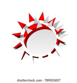 Sun sign illustration. Vector. Detachable paper icon with red body stock. Isolated.