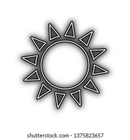 Sun sign illustration. Vector. Double contour black icon with soft shadow at white background. Isolated.