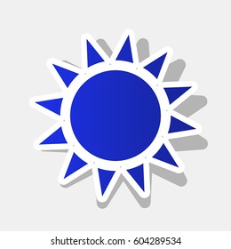 Sun sign illustration. Vector. New year bluish icon with outside stroke and gray shadow on light gray background.
