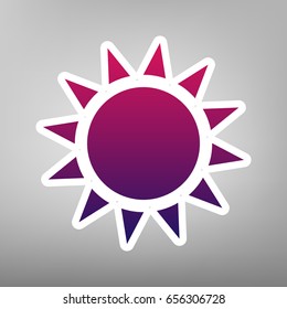 Sun sign illustration. Vector. Purple gradient icon on white paper at gray background.