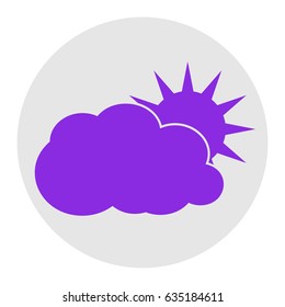 Sun sign illustration. Vector. Violet flat icon on light gray circle at white background. Isolated.