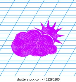Sun sign illustration. Violet scribble icon with school paper.