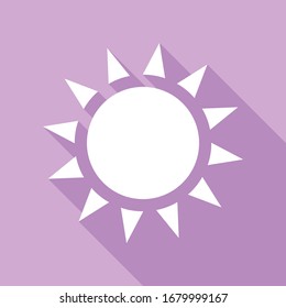 Sun sign illustration. White Icon with long shadow at purple background. Illustration.