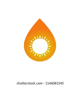 Sun sign inside Orange Water Droplet. Isolated Vector Illustration