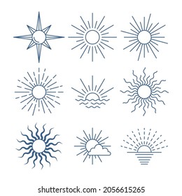 Sun Sign Thin Line Icon Design Templates Symbol of Star. Vector illustration of Different Types Suns