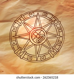 Sun sign, vector illustration in vintage style over old paper