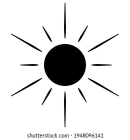 
The sun. Silhouette. Heavenly luminary. Vector illustration. Ultra-violet rays. Weather forecast. Day star. Pictogram. Outline on an isolated white background. Idea for web design, invitations.