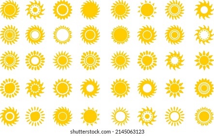 Sun silhouette icon and decorative pattern set 