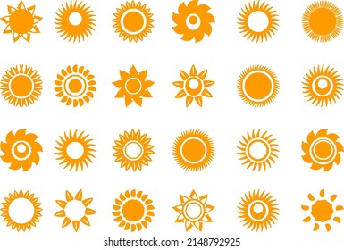 Sun silhouette icon and decorative pattern set
