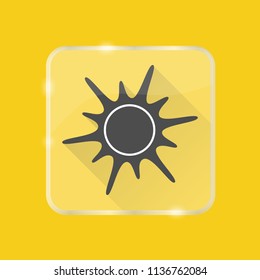 Sun silhouette icon in flat style on transparent button