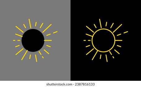 Sun silhouette icon isolated on dark and light backgrounds.