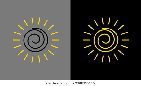 Icono de la silueta solar aislado sobre fondo oscuro y claro.