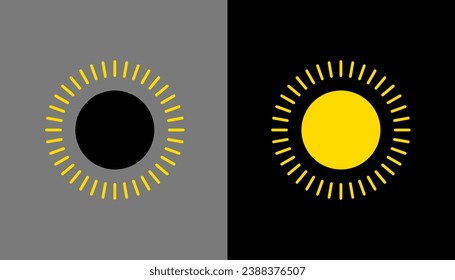 Sun silhouette icon isolated on dark and light backgrounds.