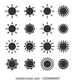sun silhouette icon for web and mobile app vector, isolated sun black color on white background with separated layers