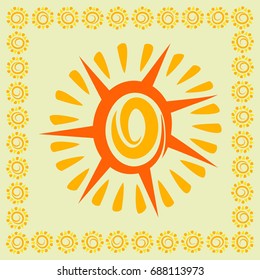 Sun silhouette icon. Yellow stylized sun or star logo. For decoration topics on summer, spring, nature, sky, weather, day. Isolated vector illustration.