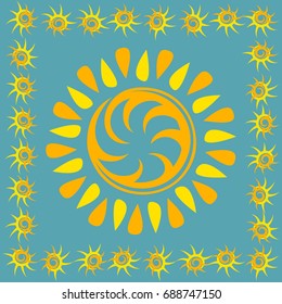 Sun silhouette icon. Yellow stylized sun or star logo. For decoration topics on summer, spring, nature, sky, weather, day, astral, starry sky. Isolated vector illustration.