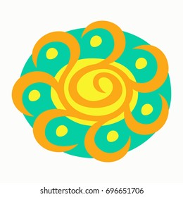 Sun silhouette icon. Yellow stylized sun or star logo. For decoration topics on summer, spring, nature, sky, weather, day, astral, starry sky. Isolated vector illustration.