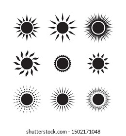 Sun silhouette logo vector set on white background. Sun design for weather, summer, spring. 