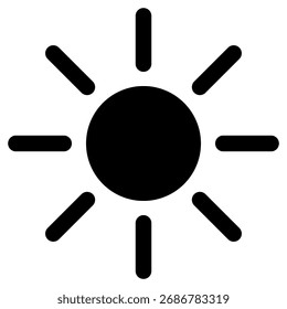 Sonne Silhouette Symbol Symbol Form, schwarz-weiße Abbildung einzeln auf Weiß