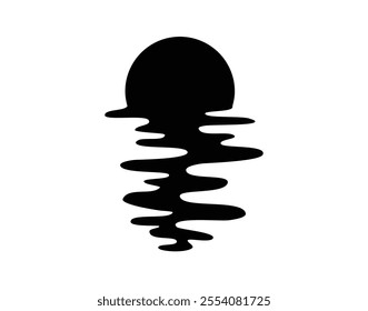 sun silhouettes icon. Vector template sun reflection in water. Sunset and waves reflection. Vector illustration