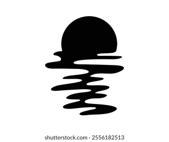 sun silhouettes icon. Vector template sun reflection in water. Sunset and waves reflection. Vector illustration